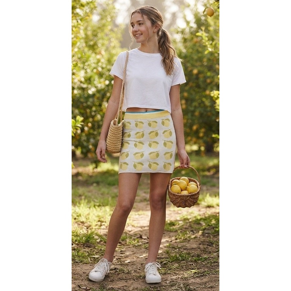 Solid & Striped The Rosie Knit Mini Skirt Lemon Print Sz M Casual